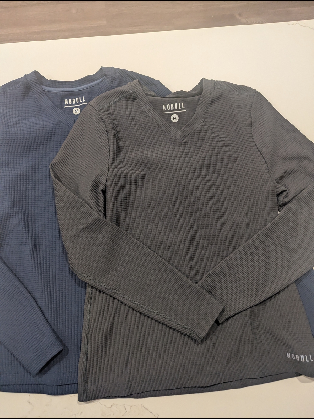 Two (2) NOBULL Waffle-Knit Long-Sleeve Tops - Navy & Charcoal